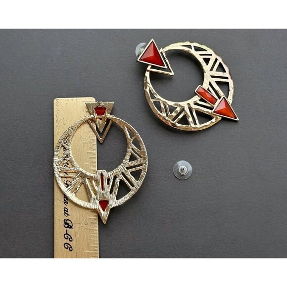 Vintage gold tone round Oriental Style filigree two tone, hoop earrings set of 5 - Picture 4 of 12